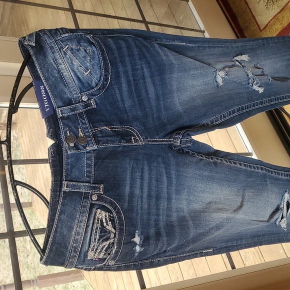 Vigoss NWT Blue Embroidered Chelsea Skinny Sz. 9/10 Raw Hem Women's Jeans - Picture 5 of 16